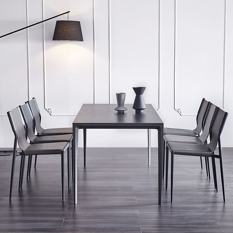 Stone Top Dining Table Rectangle Contemporary Table with 4 Legs in Black
