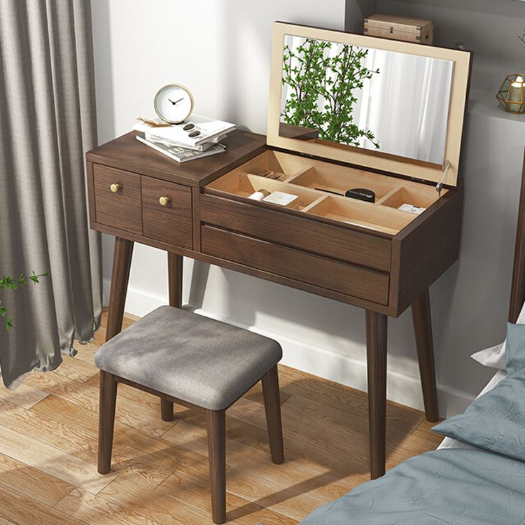 Solid Wood Makeup Vanity Desk Flip-Top Mirror Makeup Vanity Set with Drawer