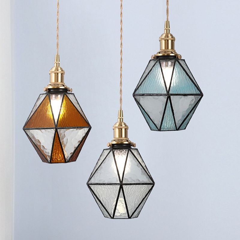 Icy Clear Glass Hanging Lamp Geometric 1 Light Tiffany-Style Pendant Light Fixture