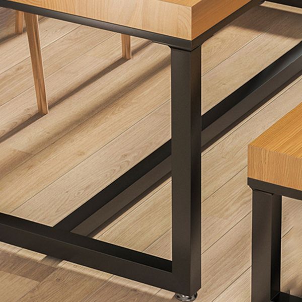 Industrial Solid Wood Dining Table Rectangle Table in Brown with Metal Trestle Base