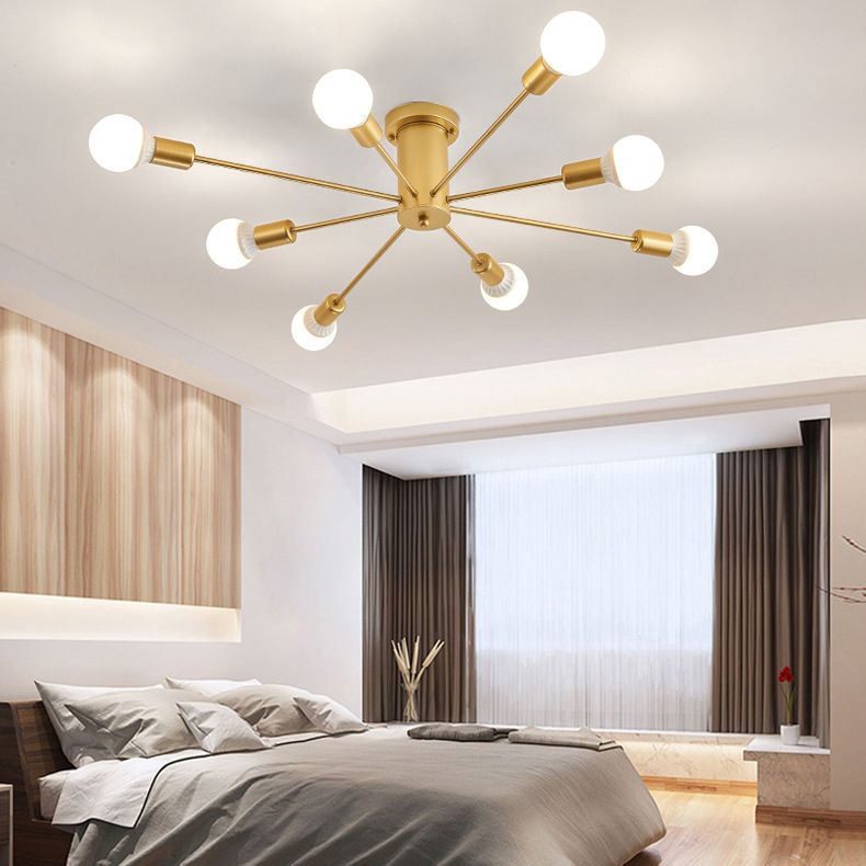 Radial Metal Semi Flush Multi Light in Industrial Style Ceiling Fixture for Interior Spaces