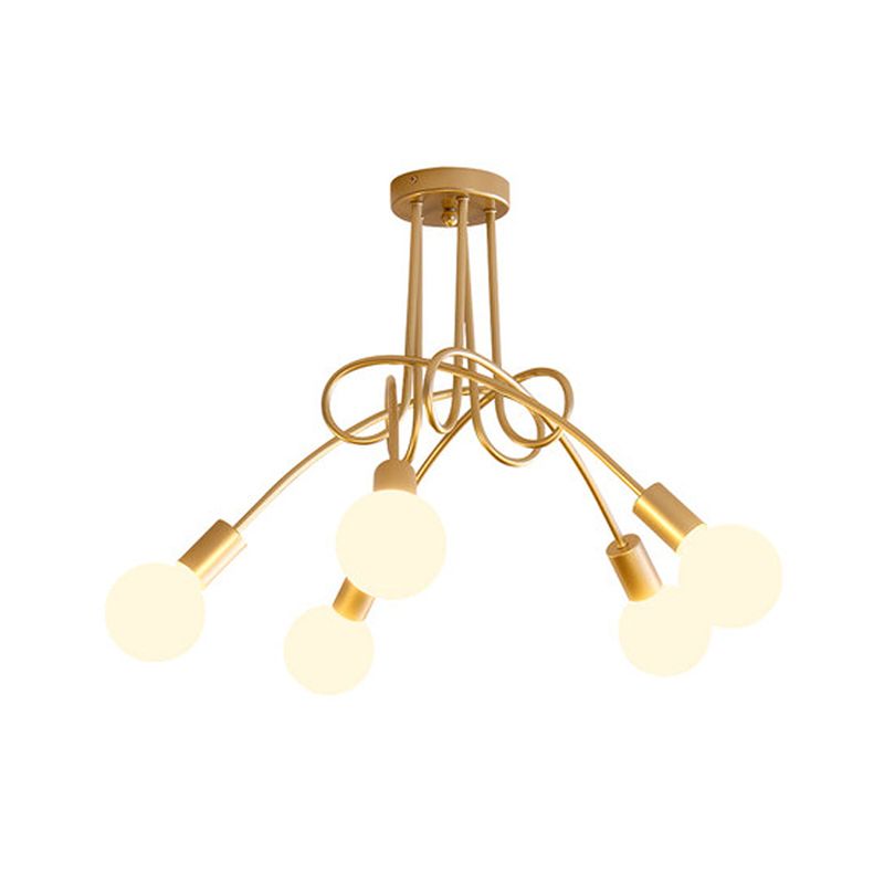 Gold Sputnik Semi Flush Mount in Industrial Creative Style Wrought Iron Ceiling Fixture