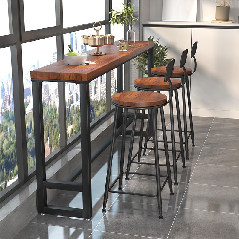 1/4 Pieces Industrial Rectangle Solid Wood Pub Table with High Stools