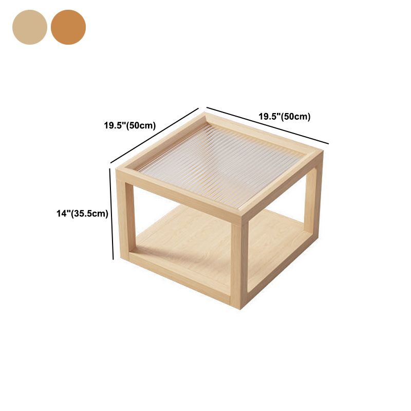 Modern Glass Top Coffee Table Square Natural Wood Cocktail Table