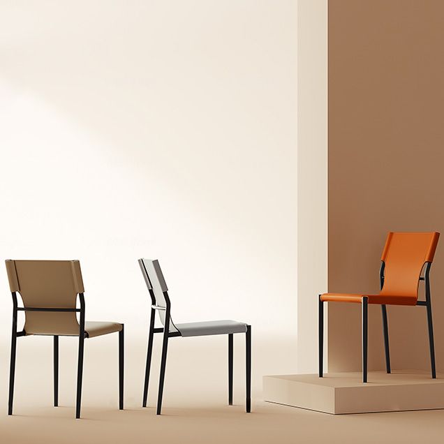 Industrial Armless Leather Chair Open Back Side Dining Chair with Metal Base