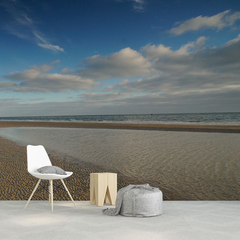 Blue Beach View Wall Covering for Home Decor Living Room, Personalized Size Available
