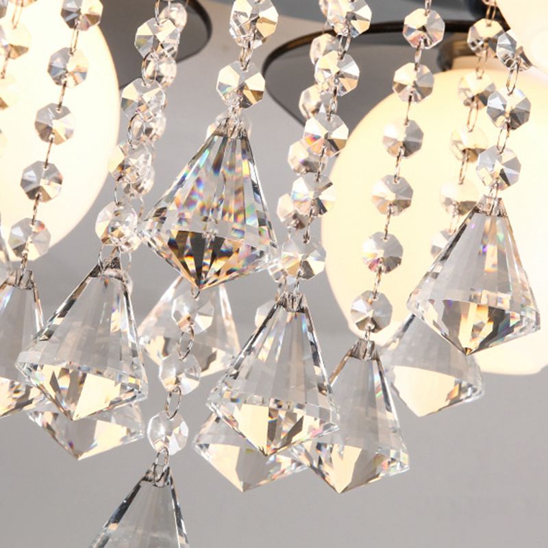 Lámpara de techo de globo de metal de estilo moderno y lujoso con montaje empotrado de cristal plateado y decoración de cristal