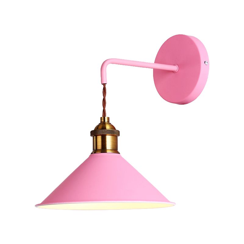 Gray/Pink/Yellow/Green Cone Wall Lighting Modern Metal 1 Head Wall Mount Light with Straight Arm for Hallway, 8.5" W