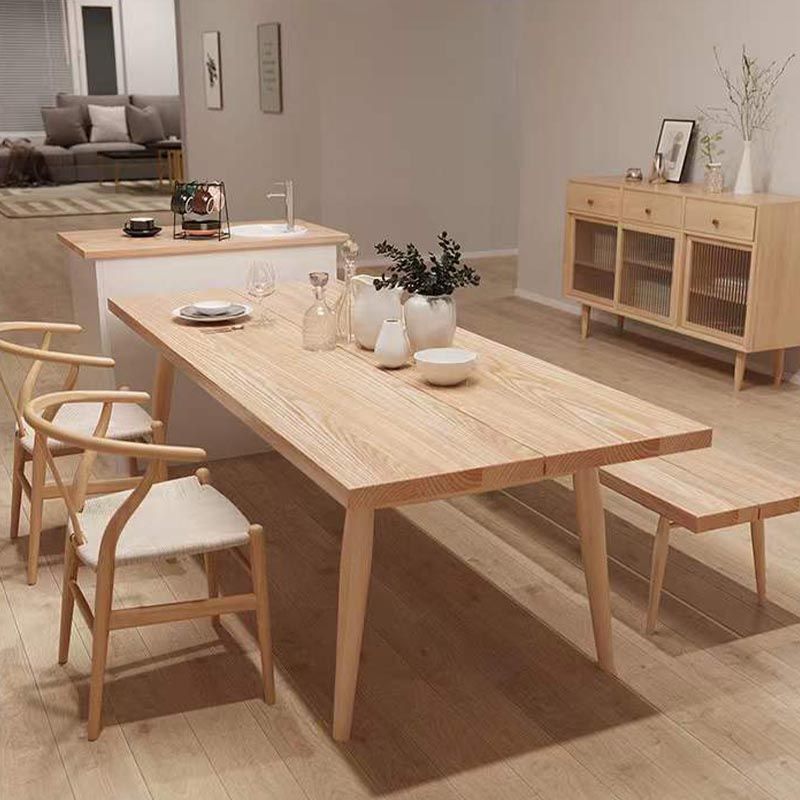 Natural Wood Rectangle Dining Table Ash Modern Table with 4 Legs