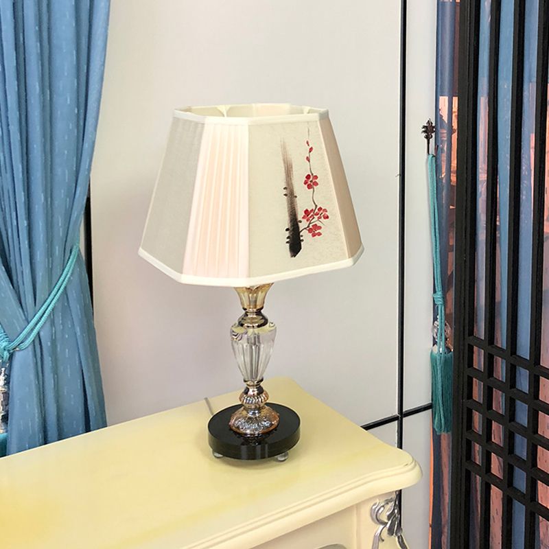 Luz de la mesa del dormitorio de campana panelada Tombre de tela 1 Lámpara de noche contemporánea con diseño de pintura floral