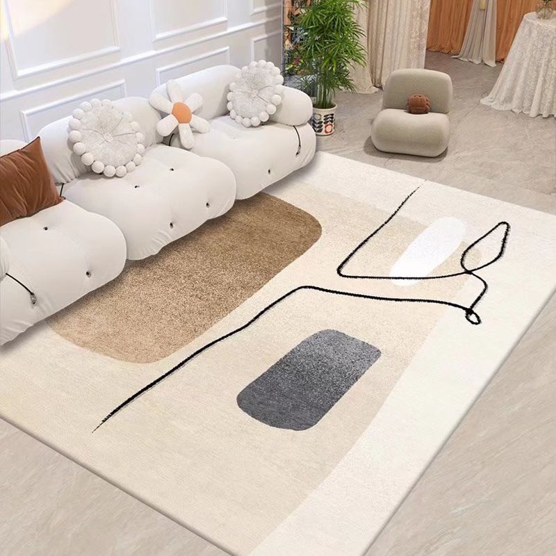 Brown Plaid Rug Polyester Simple Rug Non-Slip Backing Rug for Living Room