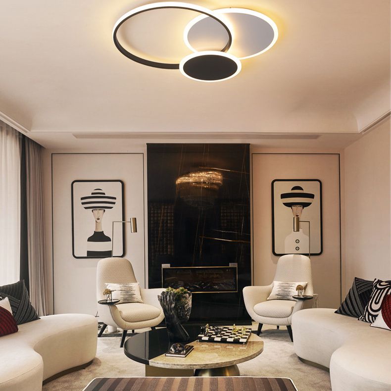 3 lámparas de techo LED circulares cruzadas lámparas de restaurante integradas modernas y simples de galvanoplastia metálica