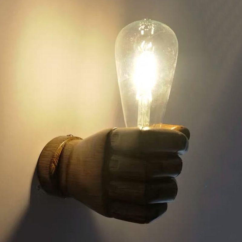 Art Decorative Wall Sconce Light Bare Bulb Fist Shape Wall Lighting for Bar Coffee Shop