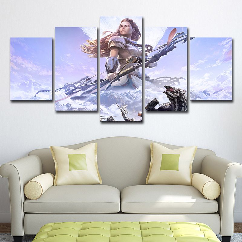 Horizon Zero Dawn Wall Art Purple Kids Style Canvas Print for Teenage Boy Bedroom