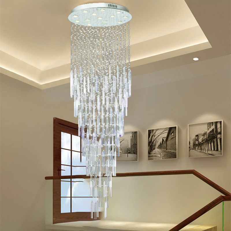 Silver Orbs and Rods Suspension Light Modern Crystal 13 Bulbs Stair Multi Pendant Chandelier
