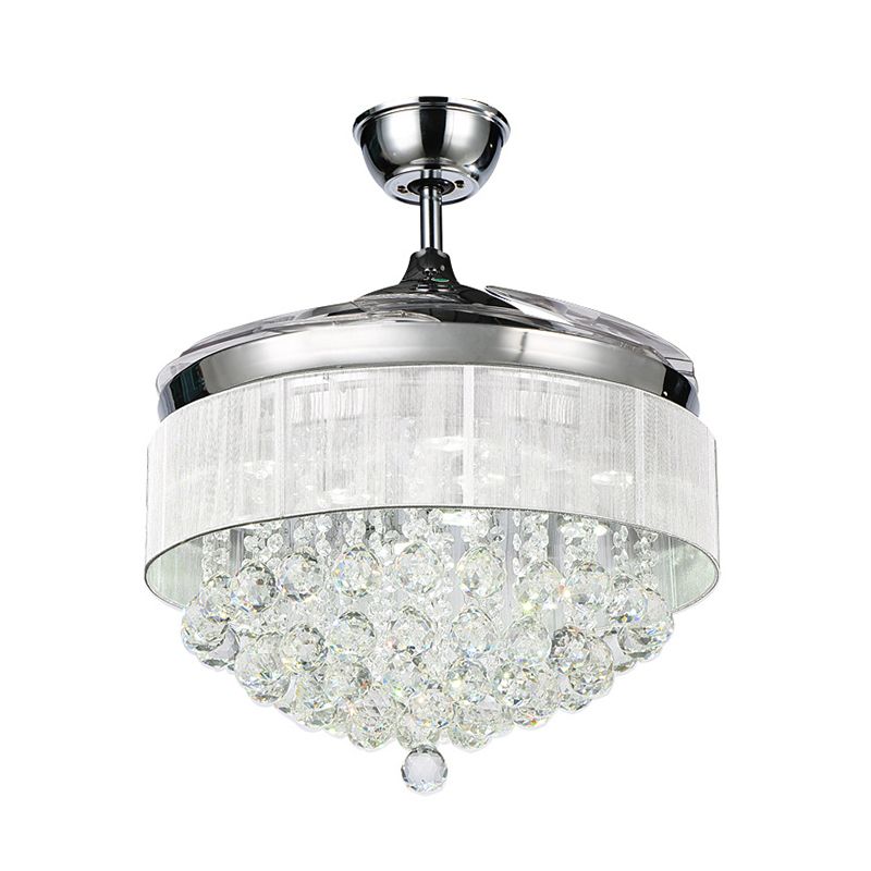 Salotto a 4 pala semi-monte illuminazione lampada ventilatore a soffitto bianco minimalista con fili cristallini affusolati, 19 "w