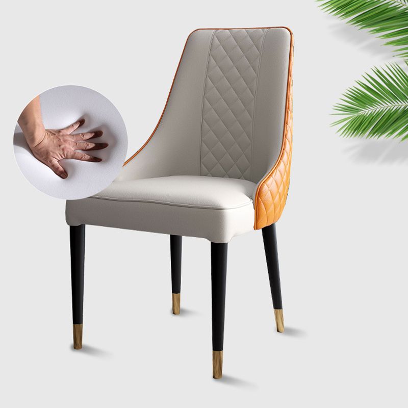 Glam Style Parsons Side Chair Leather Indoor Dining Chair with Wooden Base