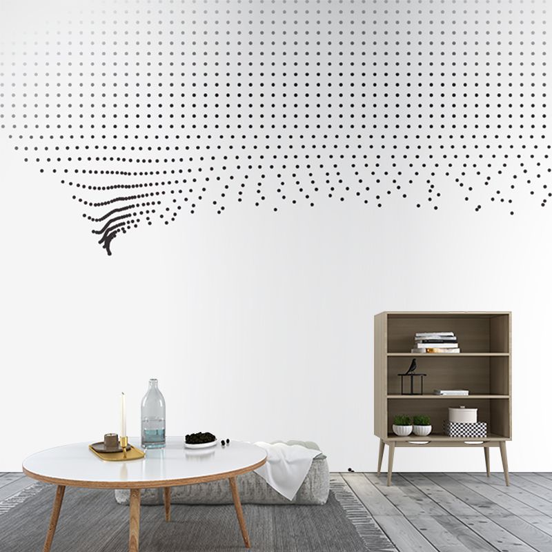Black-White Dot Art Mural Stain Resistant Minimalist Bedroom Wall Decor, Custom Print