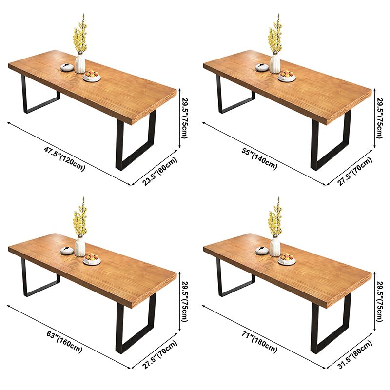 Modern Solid Wood Table Rectangle Dining Table with Metal Double Pedestal Base