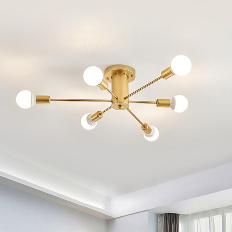 Gouden Starburst plafondgemonteerde kroonluchter eigentijds metaal 6/8/10 hoofden slaapkamer inbouwlamp