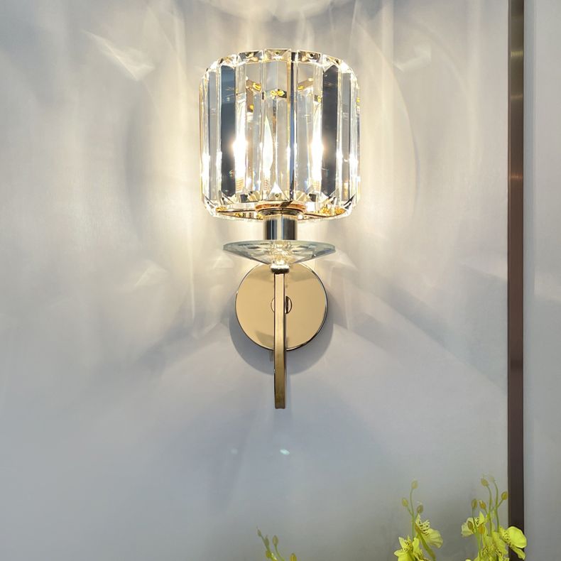 Gold Shaded Wall Sconce Lighting Contemporary Style Crystal Sconce Light Fixture