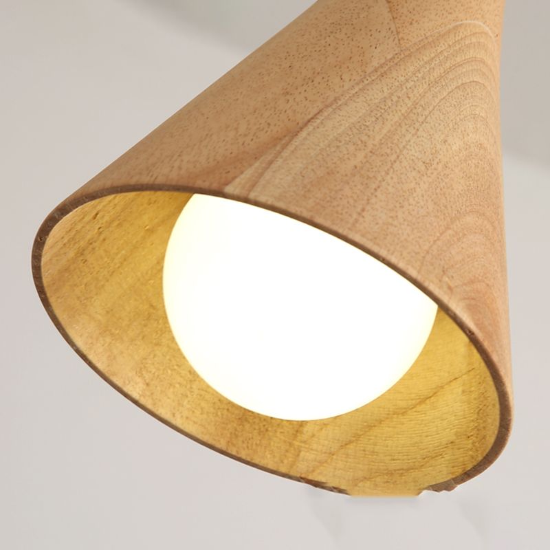 Nordic Cone Shade Pendant Light Fixture Solid Wood Dining Room Hanging Lamp