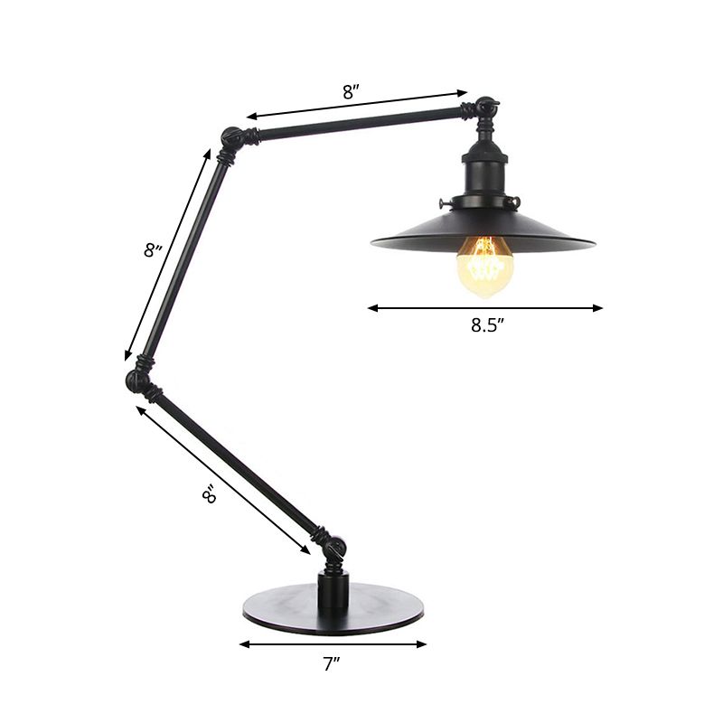 Metal Flared Shade Table Lamp Farmhouse Style 1 Light Adjustable Black/Brass Finish Table Lighting for Bedroom