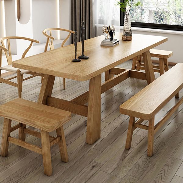 Mesa de comedor de caballete rectángulo colección de comedor de madera maciza para interiores