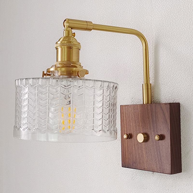 Modern Wood Wall Sconce Geometric Shape Wall Light with Glass Shade for Bedroom