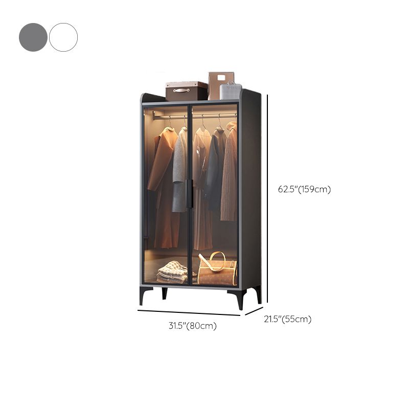 Freestanding Wood Frame Wardrobe Armoire Modern Wardrobe with Tempered Glass Doors