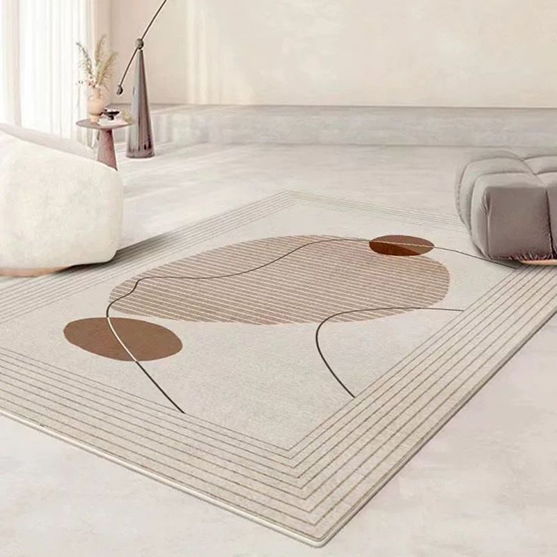 Beige Modern Rug Polyester Striped Rug Non-Slip Backing Rug for Drawing Room