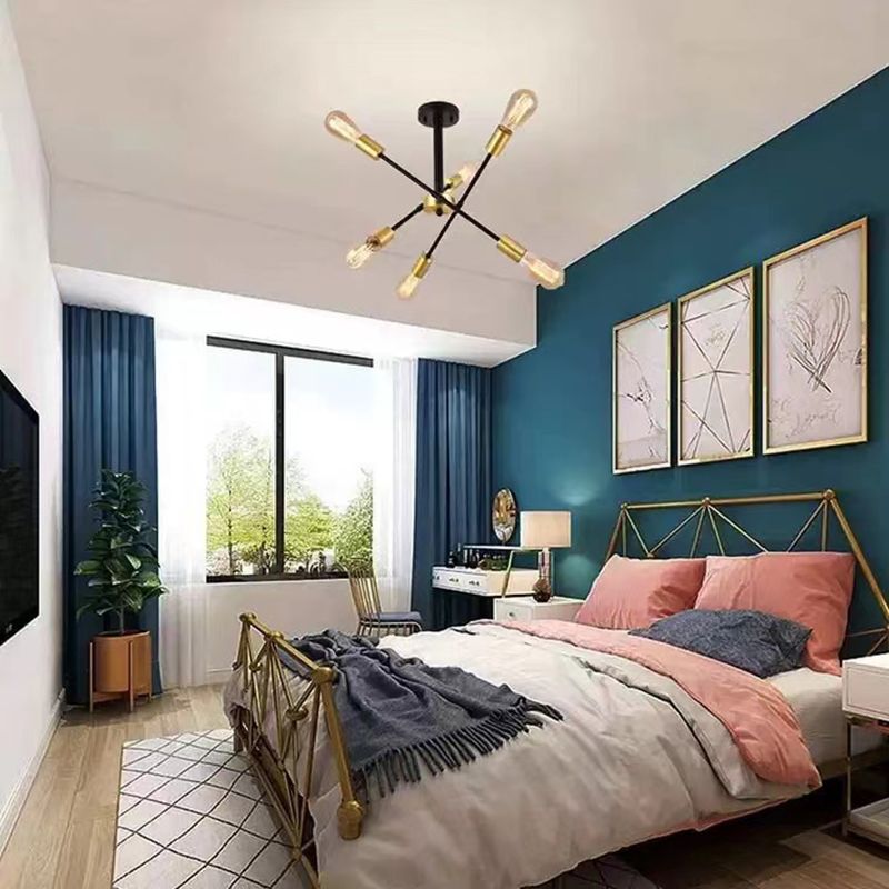 Radial Shape Flush Ceiling Lights Modern Style Metal 6 Light Flush Mount Fixture in Black