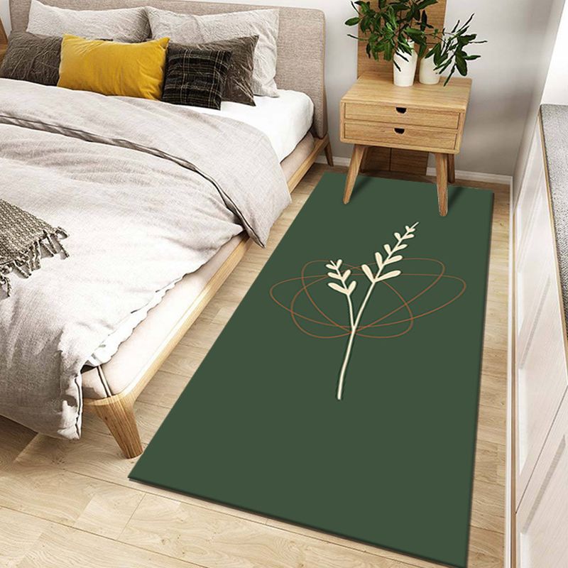 Dark Green Pattern Rug Modern Polyester Rug Washable Rug for Living Room