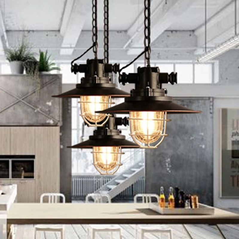 1 kit di luce in gabbia leggera retrò la luce sospesa in metallo industriale con catena sospesa per il ristorante