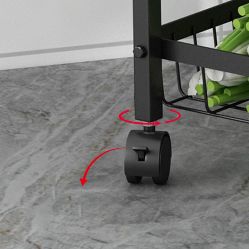 Open Storage Prep Table with Basket Kitchen Trolley in Black