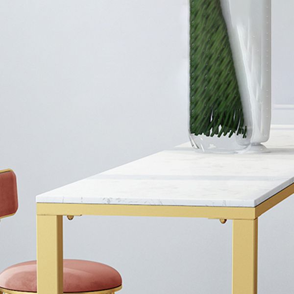 Stone Bar Dining Table Glam Rectangle Bar Table with Trestle Pedestal for Kitchen