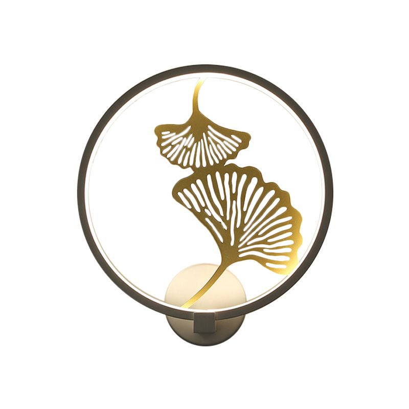 Black / White circulaire ginkgo mural lumière contemporain LED Éclairage mural métallique pour le salon, lumière chaude / blanche