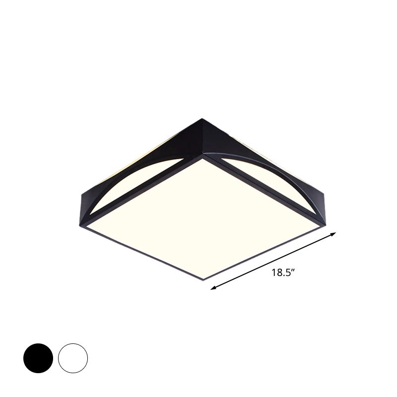 White/Black Squared Box Flush Mount Light Minimalist 18.5"/22.5" W LED Metallic Ceiling Lamp in White/Warm Light