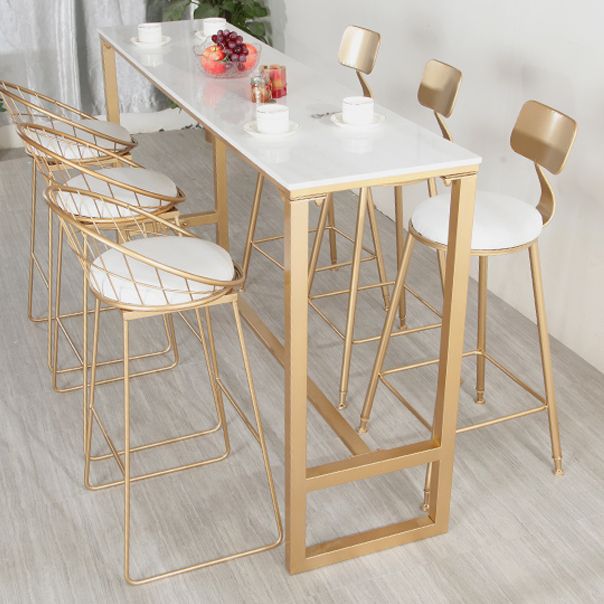 Glam White Table with Rectangle Table Top Gold Trestle Table - 41.3" H