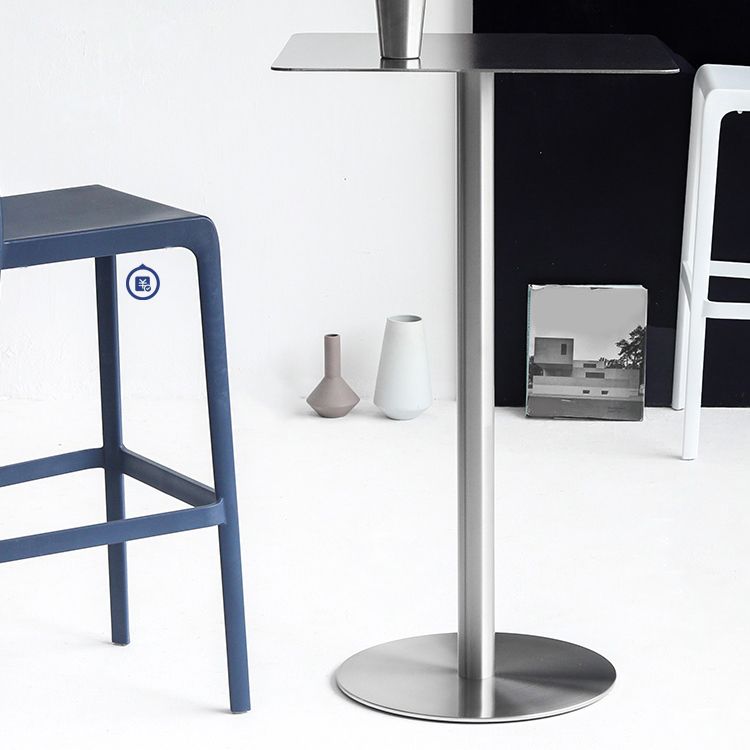 Mesa de comedor de barra contemporánea Mesa de cóctel de altura de barra de acero con base de pedestal en plata