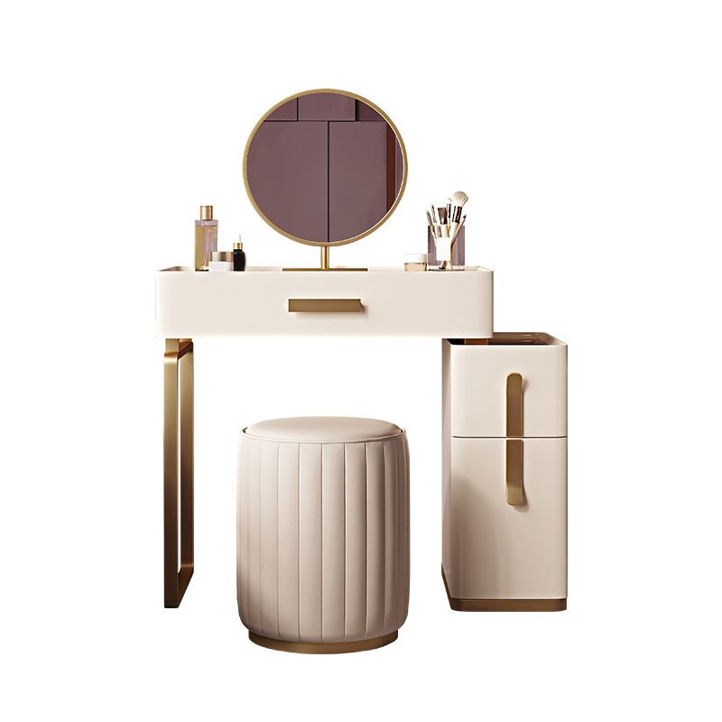 Solid Wood Glass Top Vanity Table Set with Stool & Mirror 25.59" W 3-Drawer Makeup Counter