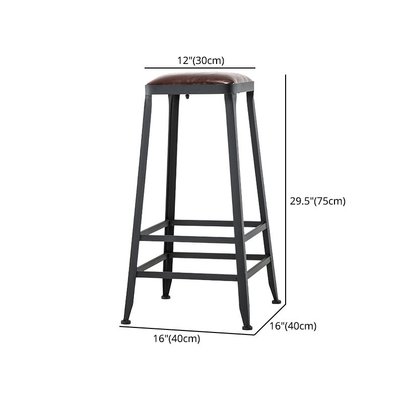 Industrial Iron Armless Footrest Stool Brown Upholstered Stool for Bristol