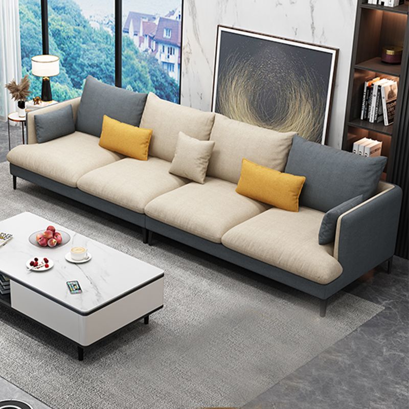 Light-Grey Waterproof Faux Leather Sofa Slipcovered Sectional with Recessed Arms