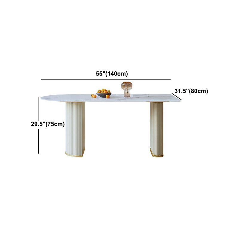 Stone Top Dining Table Contemporary Dining Table with Sled Base in White