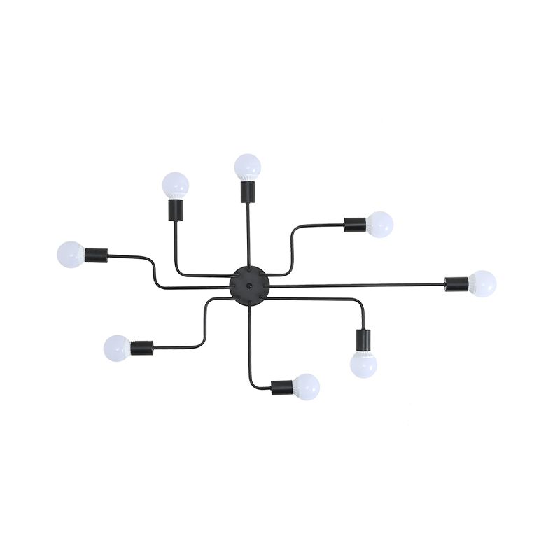 Loft Industrial Exposed Semi Flush Light Fixture 4/6-Head Metallic Ceiling Light Fixture in Black/White for Living Room