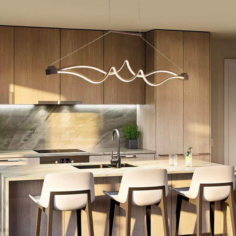 Espresso lineares LED -Insellicht im modernen prägnanten Aluminium -Anhänger Licht mit Acrylschatten