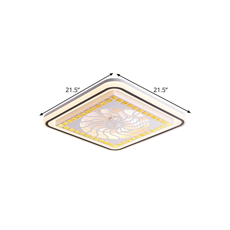 7 Blades LED Square Semi Flush Light Moderne weiße Kristallblöcke Anhängerlüfter, 21,5 "breit