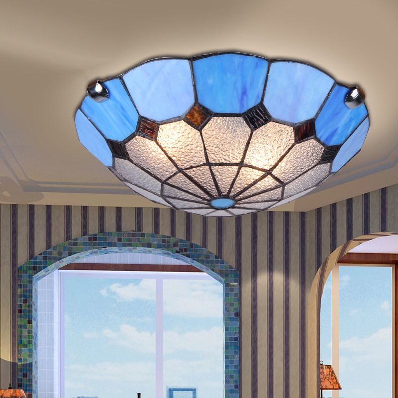 Bowl LED Flush Mount Tiffany Glass Mediterranean Flushmount Ceiling Light for Restaurant
