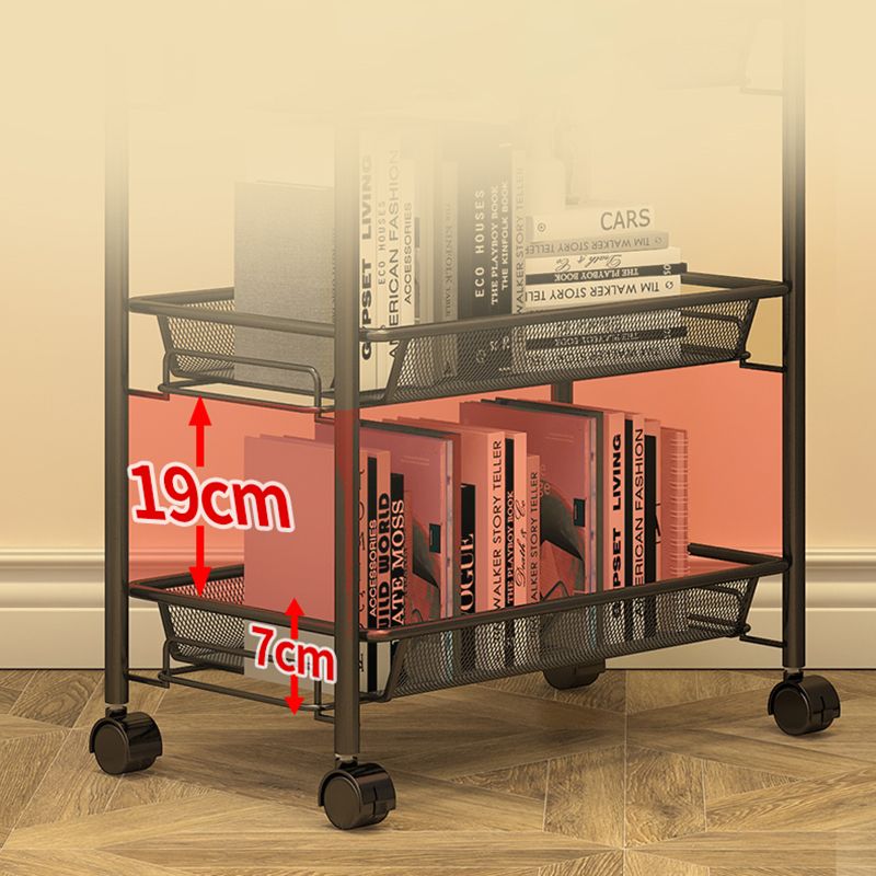 Modern Style Bookshelf Open Back Metal Bookcase with Caster Wheels for Home