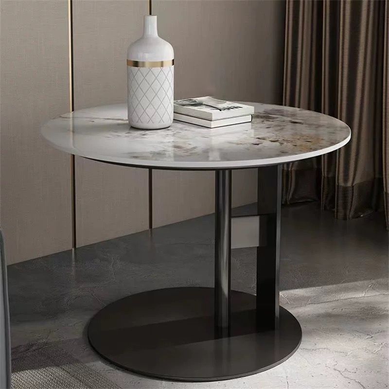 Pedestal Round Coffee Table Glam Slate Nesting Coffee Table Set